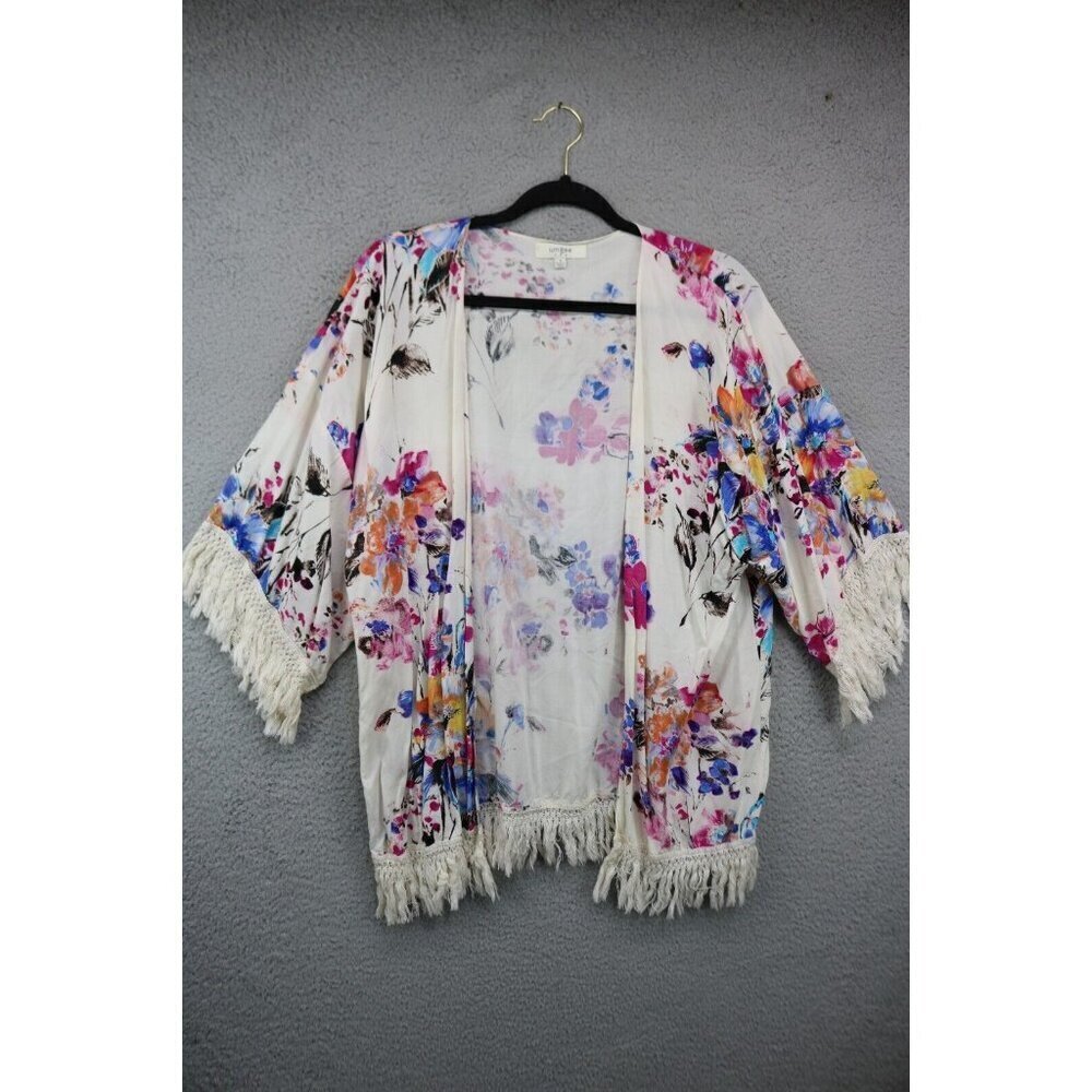 Umgee Floral Overlay Open Front-Size Small-Fringed-BOHO-Oversized